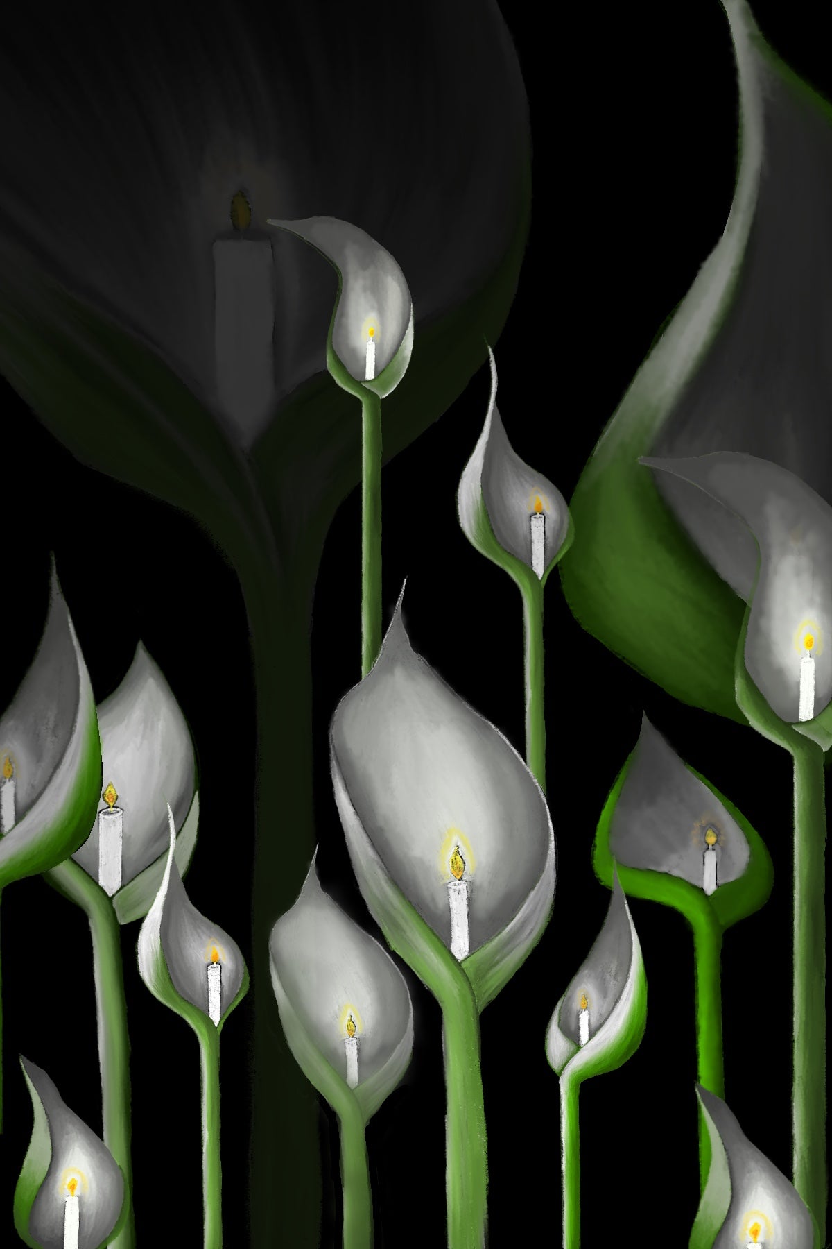 Candle Lit Calla Lillies Print